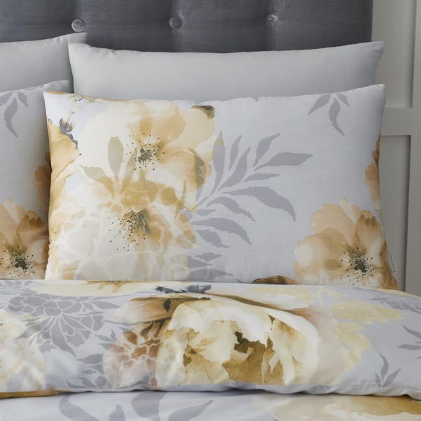 Catherine Lansfield Dramatic Floral Easy Care Duvet Cover Bedding Set Ochre 
